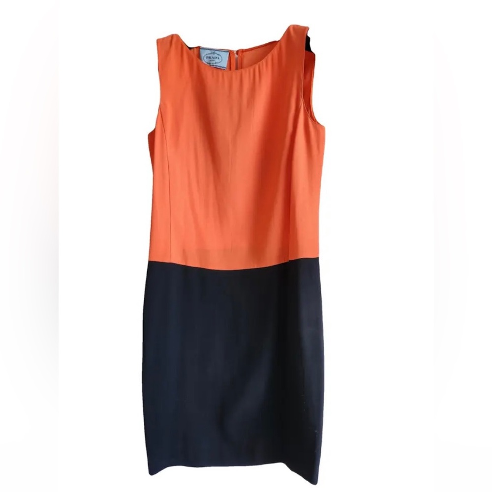 Prada Dress 40 Orange / Black Crepe Satin